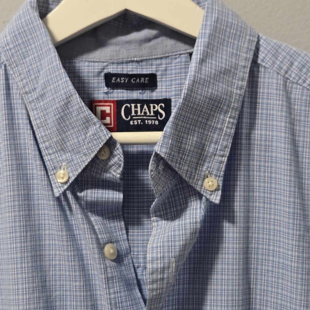 Chaps Mens Blue Grey Short Sleeve Button Down Shirt Size L Easy Care Casual